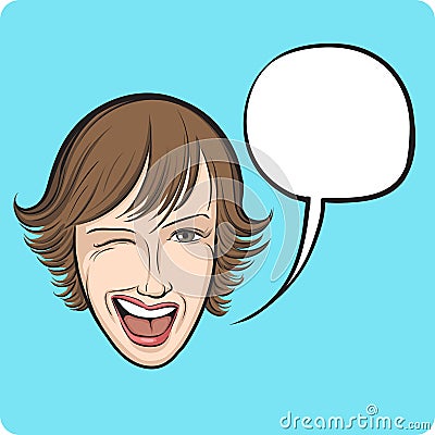 Winking young woman with speech bubble Vector Illustration