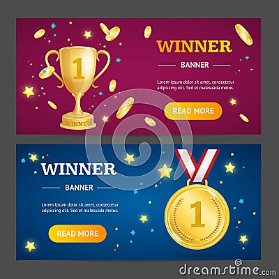 Winner Banner Horizontal Set. Vector Vector Illustration