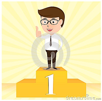 The Winner Businessman proudly standing Cartoon Illustration