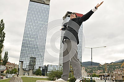 Winner businessman screaming from joy Stock Photo