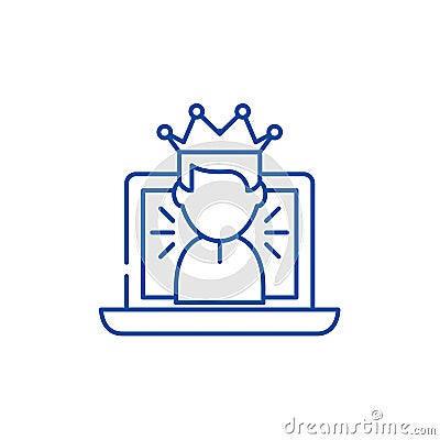 Winner in a computer game line icon concept. Winner in a computer game flat vector symbol, sign, outline illustration. Vector Illustration