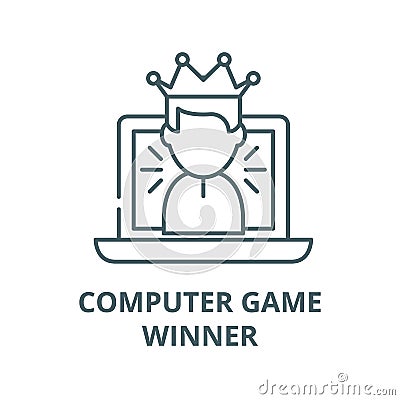 Winner in a computer game vector line icon, linear concept, outline sign, symbol Vector Illustration