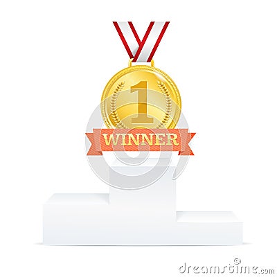 Winner Concept with Realistic 3d Detailed Golden Medal. Vector Vector Illustration
