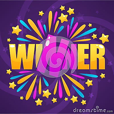 Winner, congratulation bright and glossu banner with lettering c Vector Illustration