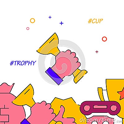 Winner cup in hand filled line icon, simple illustration Vector Illustration