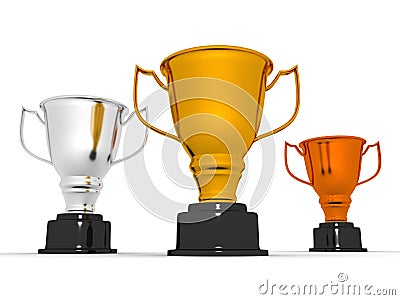 Winner gold silver and bronze cups Stock Photo