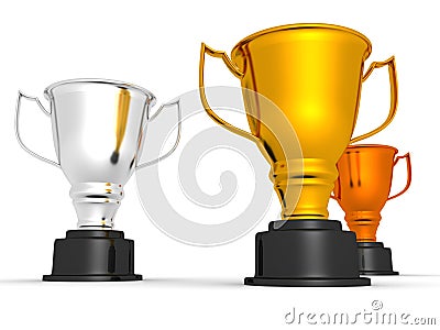 Winner gold silver and bronze cups Stock Photo