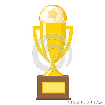 Winner gold trophy gold football ball flat vector icons for sports victory concept. Sport award and prize, trophy cup illustration Vector Illustration