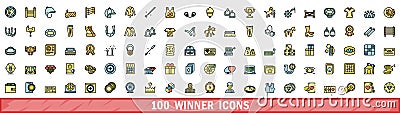 100 winner icons set, color line style Stock Photo