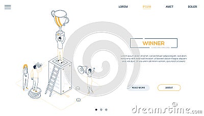 Winner - line design style isometric web banner Vector Illustration