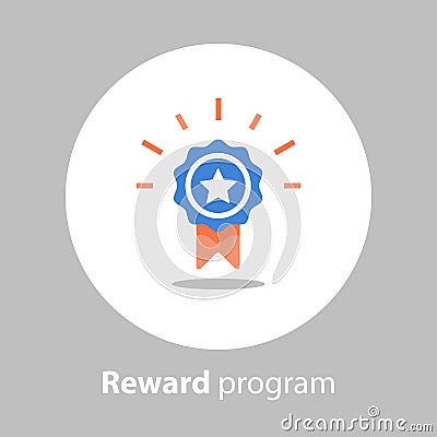 Winner medal, reward program, first place, win super prize, achievement and accomplishment concept, earn points, flat icon Vector Illustration