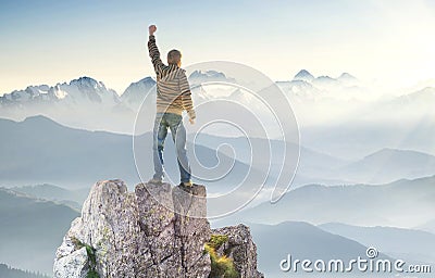 Winner on the mountain top Stock Photo