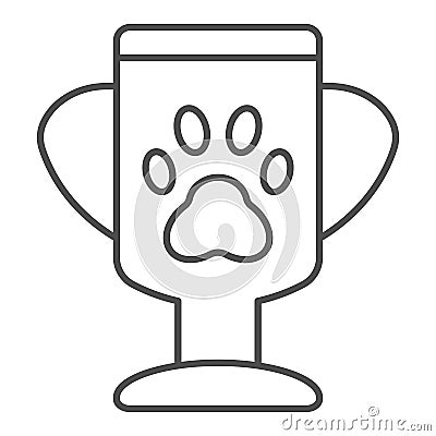 Winner pets cup thin line icon. Animal trophy vector illustration isolated on white. Pet award outline style design Vector Illustration