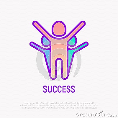 Winner with raised hands among rivals Vector Illustration