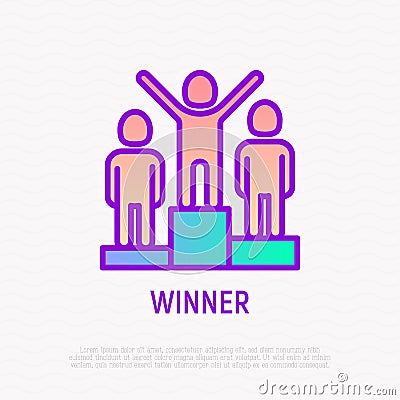 Winner with raised hands among rivals Vector Illustration