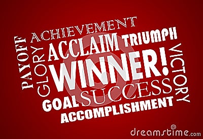 Winner Success Goal Achieved Victory Word Collage Stock Photo