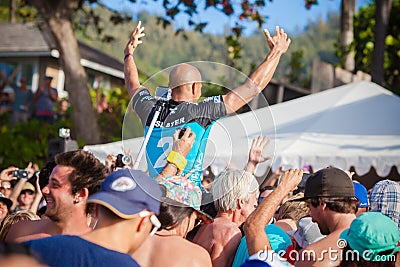 Winner Surfer Kelly Slater at Pipeline in Hawaii Editorial Stock Photo