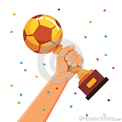 Winner team player holding soccer cup trophy Vector Illustration