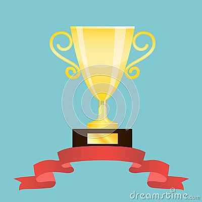 Winner trophy cup with red ribbon Vector Illustration