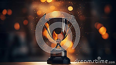 Flaming Triumph, Winner Trophy Ignited with Victory against a Blurred Background. Generative AI Stock Photo