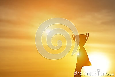 Winner win trophy prize champion concept. Best sport team win championship competition award cup for professional champion Stock Photo