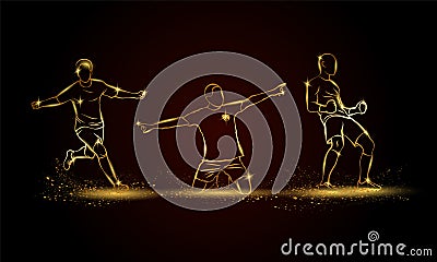 Winners Football players set. Golden linear soccer player illustration with victory emotions. Vector Illustration