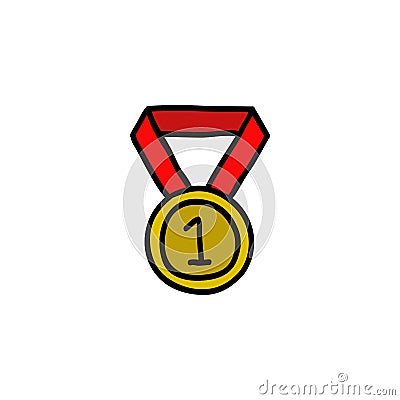 Winners medal doodle icon Cartoon Illustration
