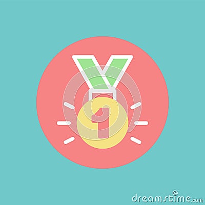 Winners Medal for First Place, Victory Gold Award Vector Illustration
