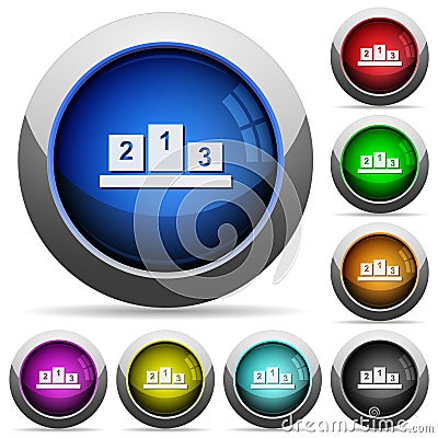 Winners podium with inside numbers round glossy buttons Stock Photo