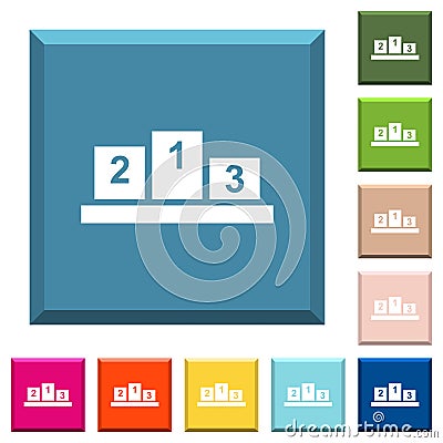 Winners podium with inside numbers white icons on edged square buttons Stock Photo