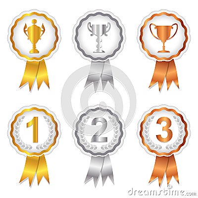Winners Set 1 - Gold, Silver and Bronze Rosettes Vector Illustration