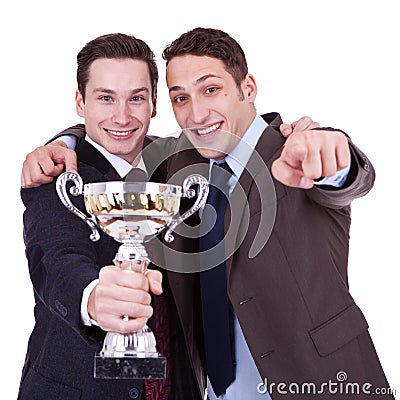 Winning business men pointing to you Stock Photo