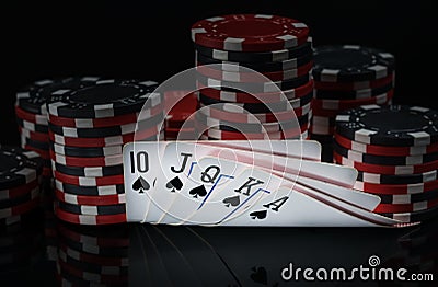 Winning combinations of cards on the background of chips for playing poker in the Stock Photo