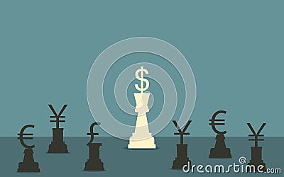 Winning dollar white chess in flat icon design on blue color background Stock Photo