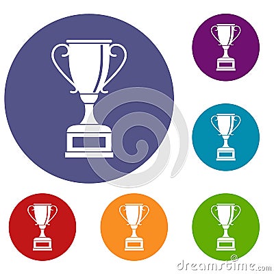 Winning gold cup icons set Vector Illustration