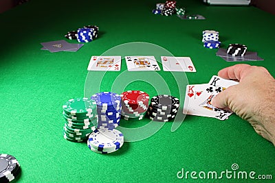 The winning hand - Showing quad kings Stock Photo