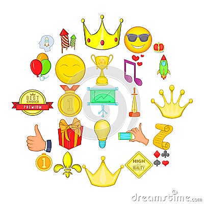 Winning icons set, cartoon style Vector Illustration