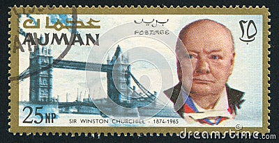 Winston Churchill and Tower Bridge Editorial Stock Photo