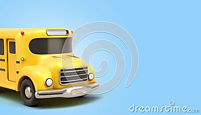 Wintage toon yellow school bus background 3d illustration on blue gradient Cartoon Illustration
