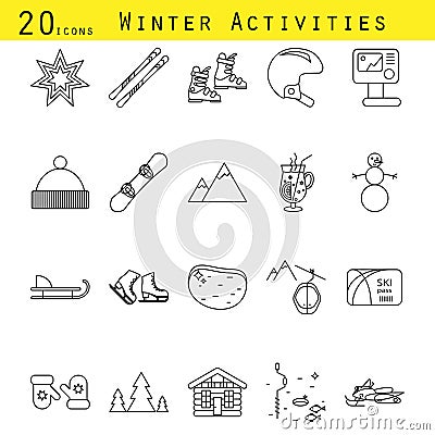 Winter activities line icon vector set. Vector Illustration