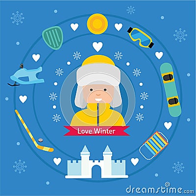 Winter activity flat icons. Vector Illustration