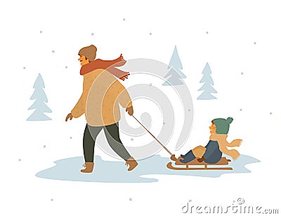Winter activity sledding isolated vector illustration scene Vector Illustration