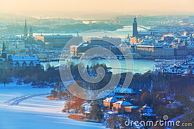 Winter aerial scenery of Stockholm, Sweden Stock Photo