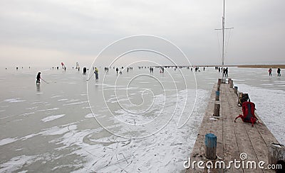 People on frozen Lake Editorial Stock Photo