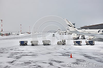 Winter airport operation with snow storm Editorial Stock Photo