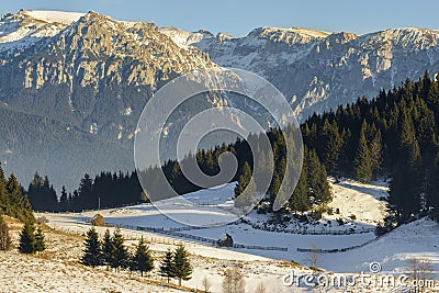 Winter alpine scenery in Fundata, Brasov, Romania Stock Photo