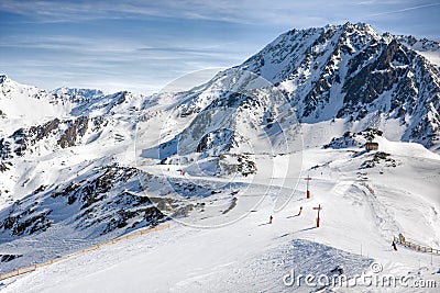 Winter Alps landscape from ski resort Val Thorens Stock Photo