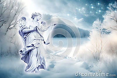 Winter angel archangel with crystal ball and snowflake like a romantic wintery concept Stock Photo