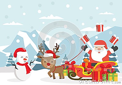 Winter Arctic Christmas Santa Claus with sleigh Vector Illustration