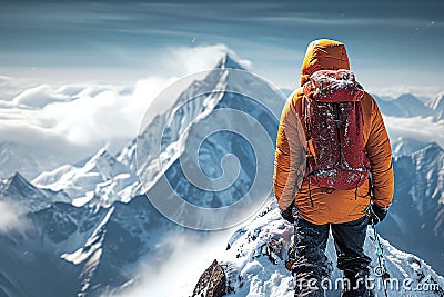 Winter ascent Mountain climber braves snowy heights in an illustration Cartoon Illustration